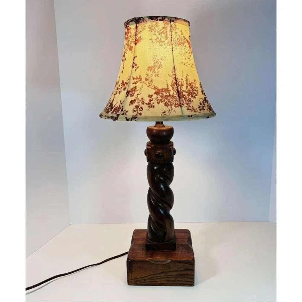 Hand-Carved Barley Twist Wood Table Lamp  17